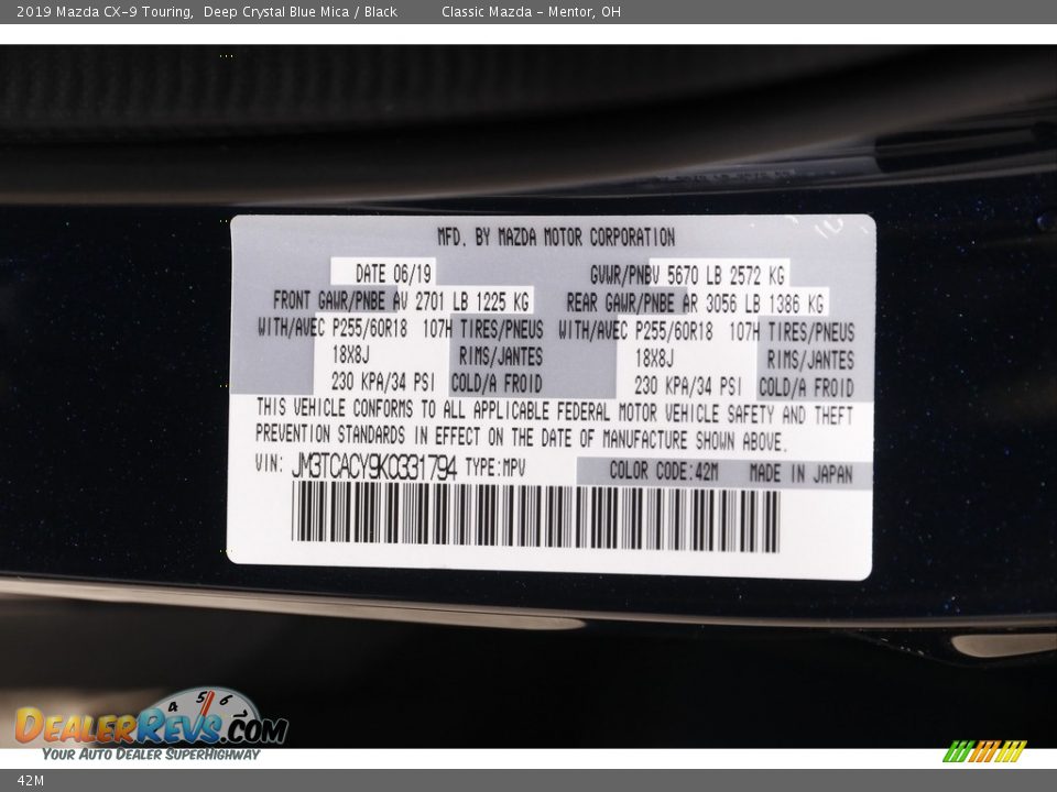 Mazda Color Code 42M Deep Crystal Blue Mica