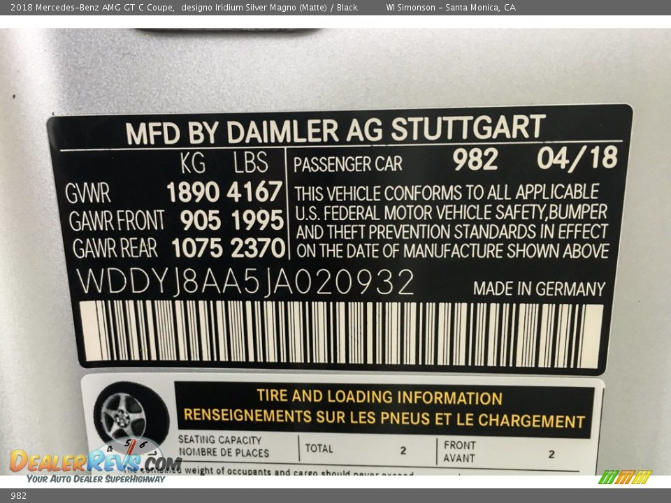 Mercedes-Benz Color Code 982 designo Iridium Silver Magno (Matte)
