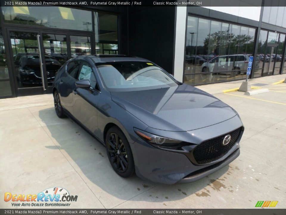2021 Mazda Mazda3 Premium Hatchback AWD Polymetal Gray Metallic / Red Photo #1