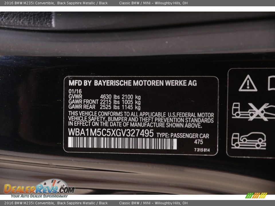 2016 BMW M235i Convertible Black Sapphire Metallic / Black Photo #27
