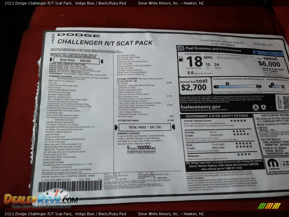 2021 Dodge Challenger R/T Scat Pack Window Sticker Photo #25