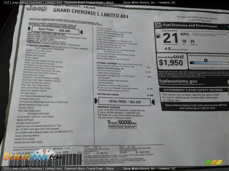 2021 Jeep Grand Cherokee L Limited 4x4 Window Sticker Photo #28