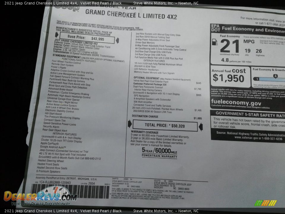 2021 Jeep Grand Cherokee L Limited 4x4 Velvet Red Pearl / Black Photo #25