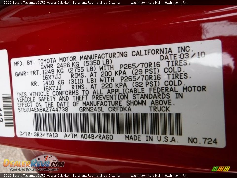 2010 Toyota Tacoma V6 SR5 Access Cab 4x4 Barcelona Red Metallic / Graphite Photo #31