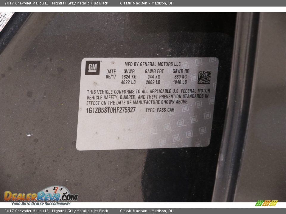 2017 Chevrolet Malibu LS Nightfall Gray Metallic / Jet Black Photo #17