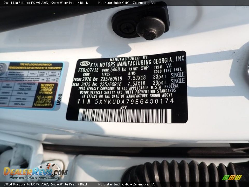 2014 Kia Sorento EX V6 AWD Snow White Pearl / Black Photo #14