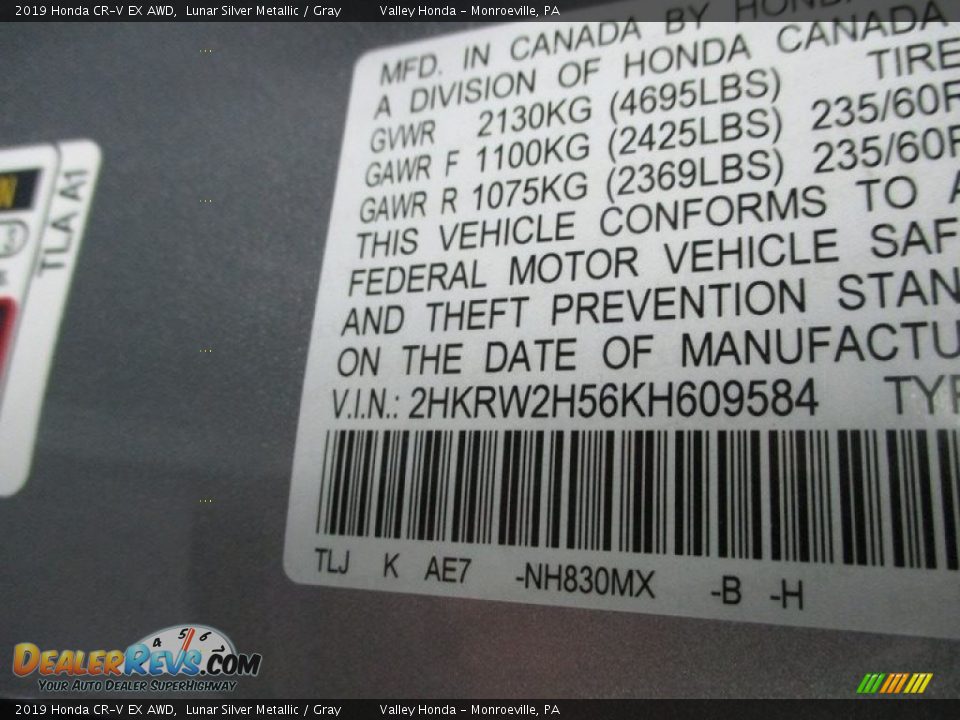 2019 Honda CR-V EX AWD Lunar Silver Metallic / Gray Photo #19