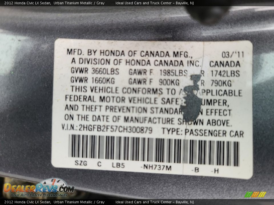 2012 Honda Civic LX Sedan Urban Titanium Metallic / Gray Photo #25