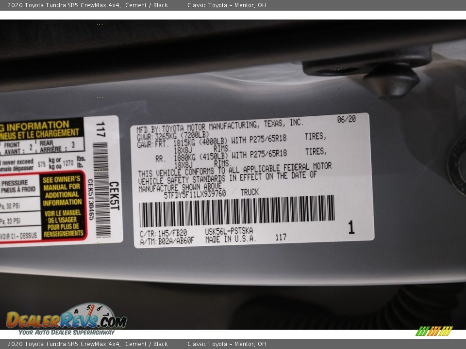 2020 Toyota Tundra SR5 CrewMax 4x4 Cement / Black Photo #20