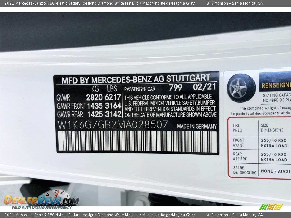 2021 Mercedes-Benz S 580 4Matic Sedan designo Diamond White Metallic / Macchiato Beige/Magma Grey Photo #11