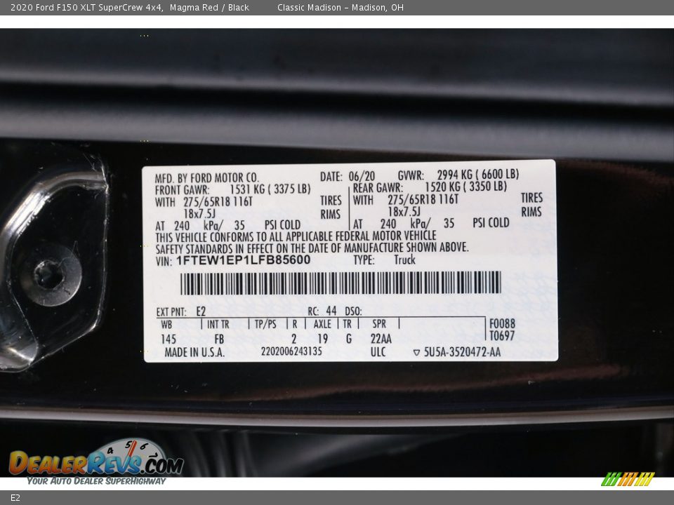 Ford Color Code E2 Magma Red