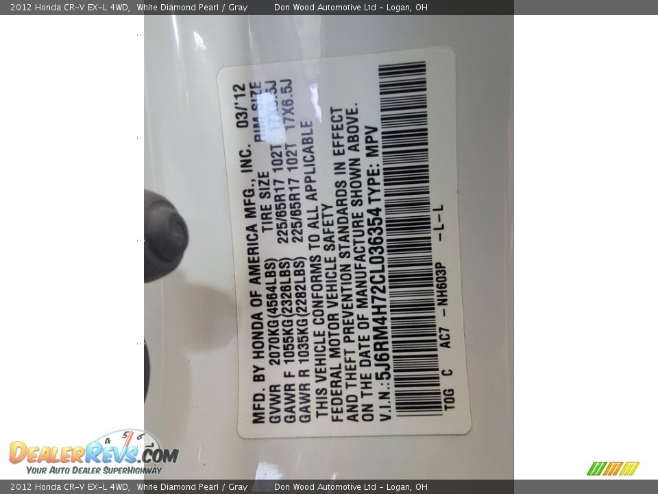2012 Honda CR-V EX-L 4WD White Diamond Pearl / Gray Photo #36