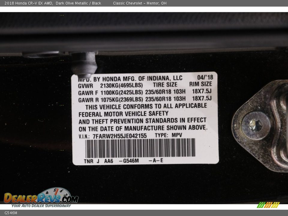 Honda Color Code G546M Dark Olive Metallic