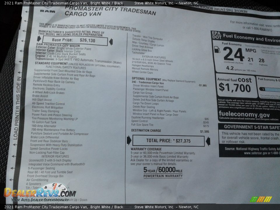 2021 Ram ProMaster City Tradesman Cargo Van Window Sticker Photo #24