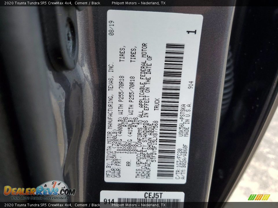 2020 Toyota Tundra SR5 CrewMax 4x4 Cement / Black Photo #26