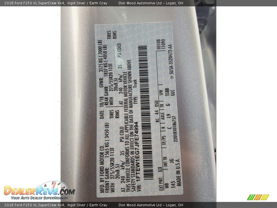 2018 Ford F150 XL SuperCrew 4x4 Ingot Silver / Earth Gray Photo #35