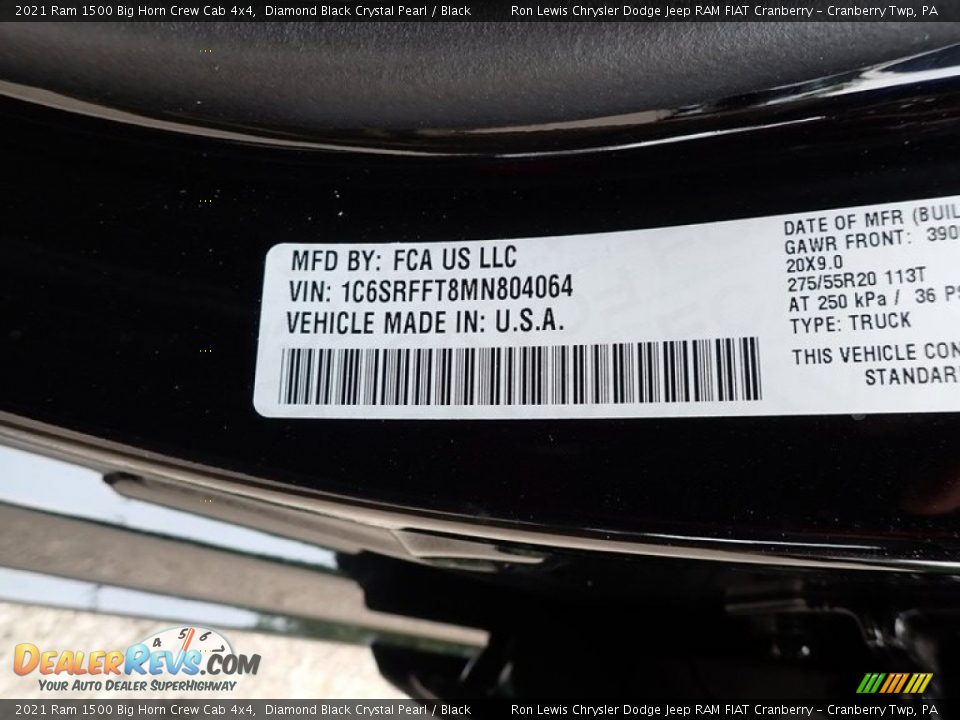 2021 Ram 1500 Big Horn Crew Cab 4x4 Diamond Black Crystal Pearl / Black Photo #10