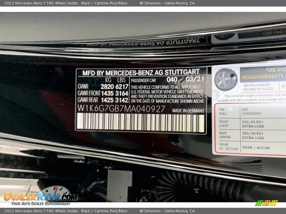 2021 Mercedes-Benz S 580 4Matic Sedan Black / Carmine Red/Black Photo #11