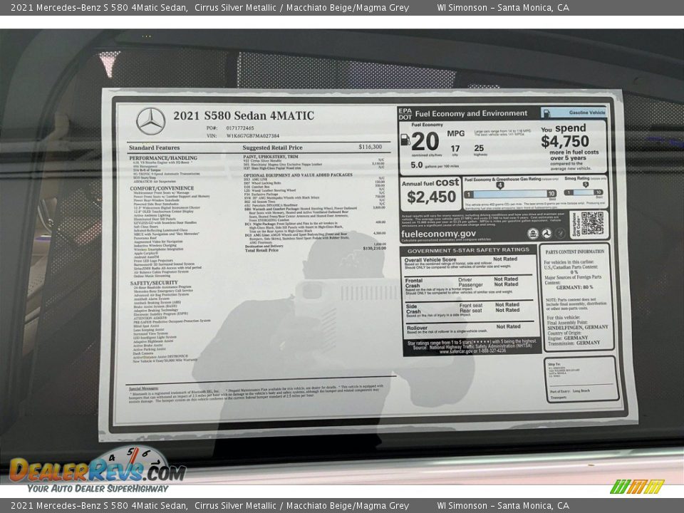 2021 Mercedes-Benz S 580 4Matic Sedan Window Sticker Photo #13