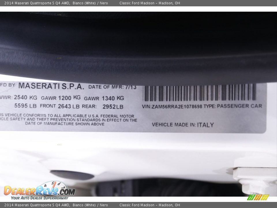 2014 Maserati Quattroporte S Q4 AWD Bianco (White) / Nero Photo #24