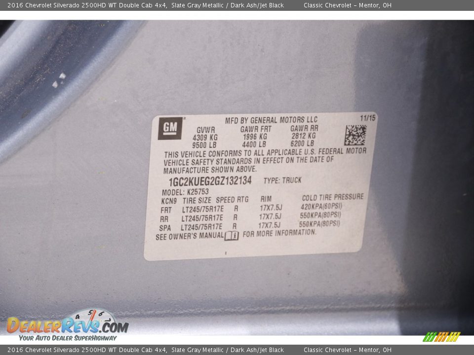 2016 Chevrolet Silverado 2500HD WT Double Cab 4x4 Slate Gray Metallic / Dark Ash/Jet Black Photo #18