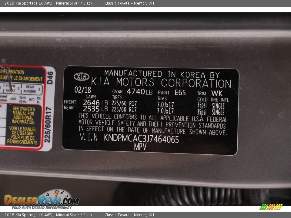 2018 Kia Sportage LX AWD Mineral Silver / Black Photo #18