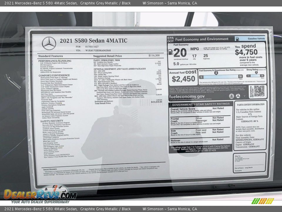 2021 Mercedes-Benz S 580 4Matic Sedan Window Sticker Photo #13