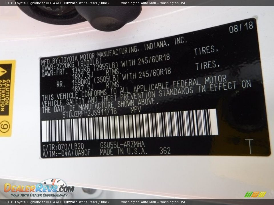 2018 Toyota Highlander XLE AWD Blizzard White Pearl / Black Photo #32