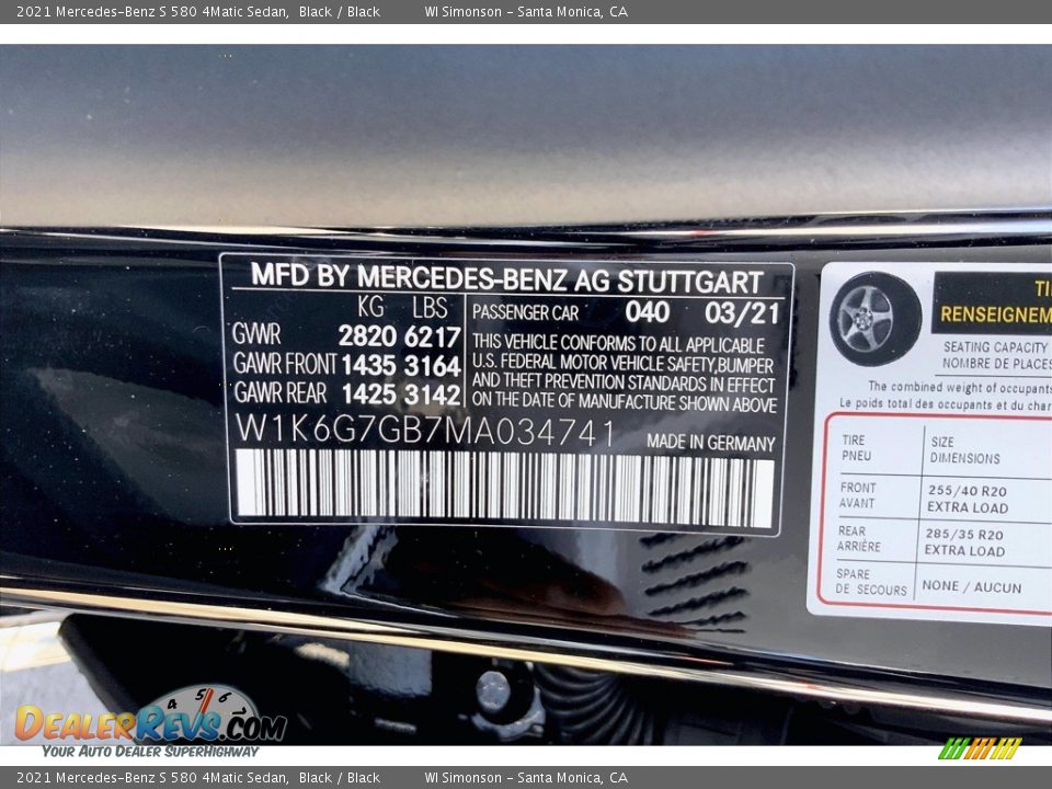 2021 Mercedes-Benz S 580 4Matic Sedan Black / Black Photo #13