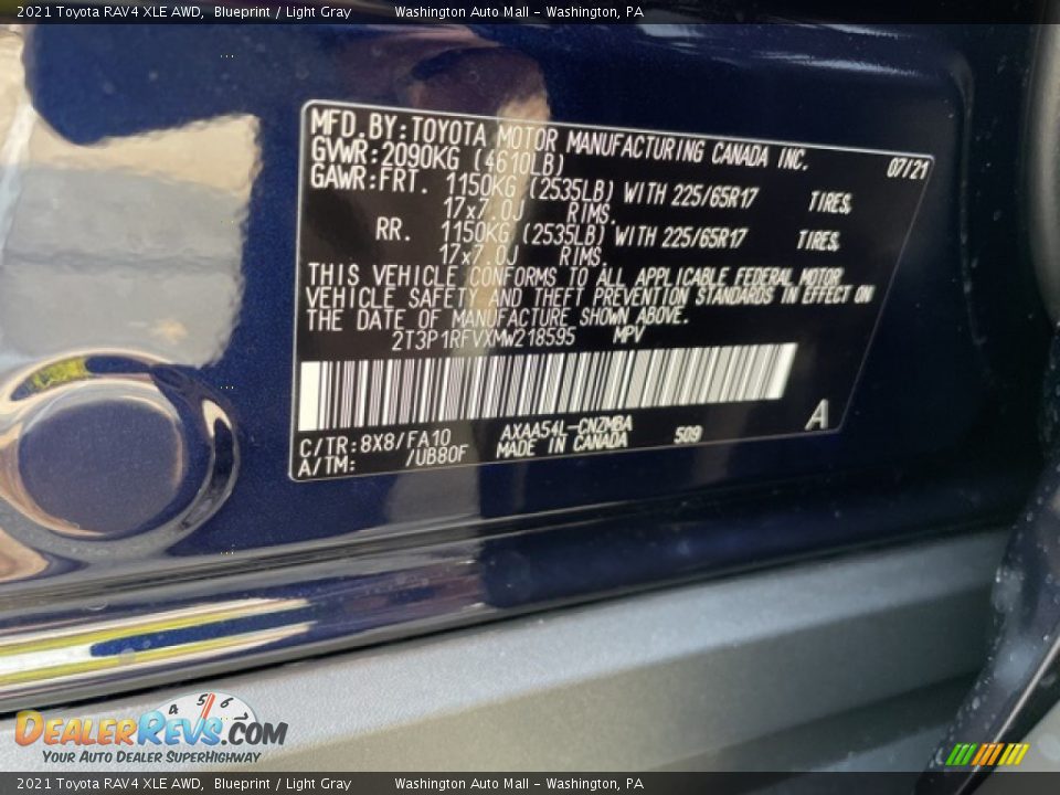 2021 Toyota RAV4 XLE AWD Blueprint / Light Gray Photo #29