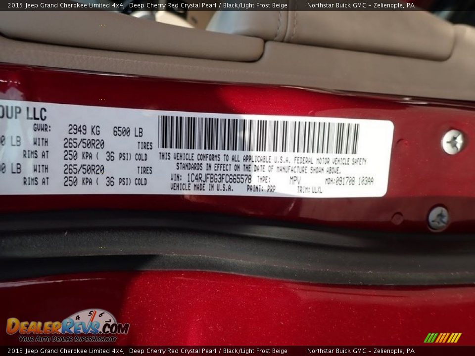 2015 Jeep Grand Cherokee Limited 4x4 Deep Cherry Red Crystal Pearl / Black/Light Frost Beige Photo #15