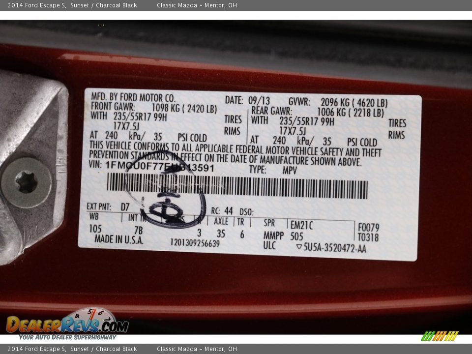 2014 Ford Escape S Sunset / Charcoal Black Photo #18