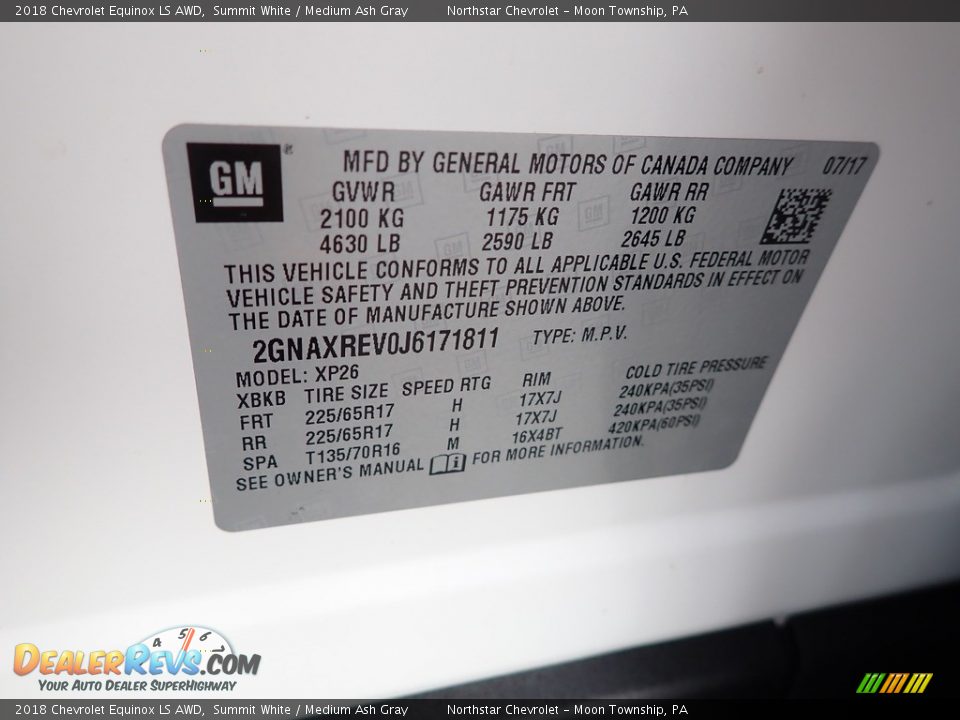 2018 Chevrolet Equinox LS AWD Summit White / Medium Ash Gray Photo #28