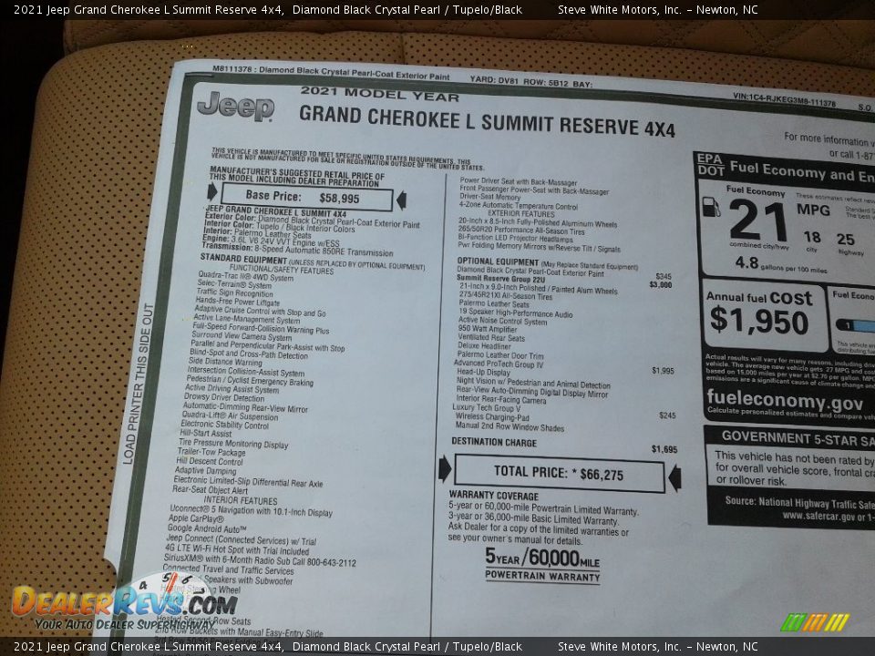 2021 Jeep Grand Cherokee L Summit Reserve 4x4 Window Sticker Photo #28