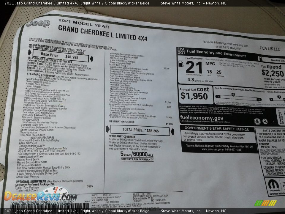 2021 Jeep Grand Cherokee L Limited 4x4 Bright White / Global Black/Wicker Beige Photo #26