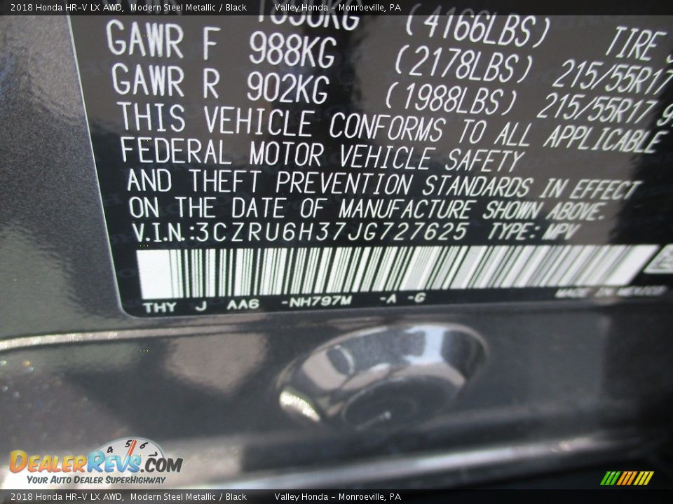 2018 Honda HR-V LX AWD Modern Steel Metallic / Black Photo #19