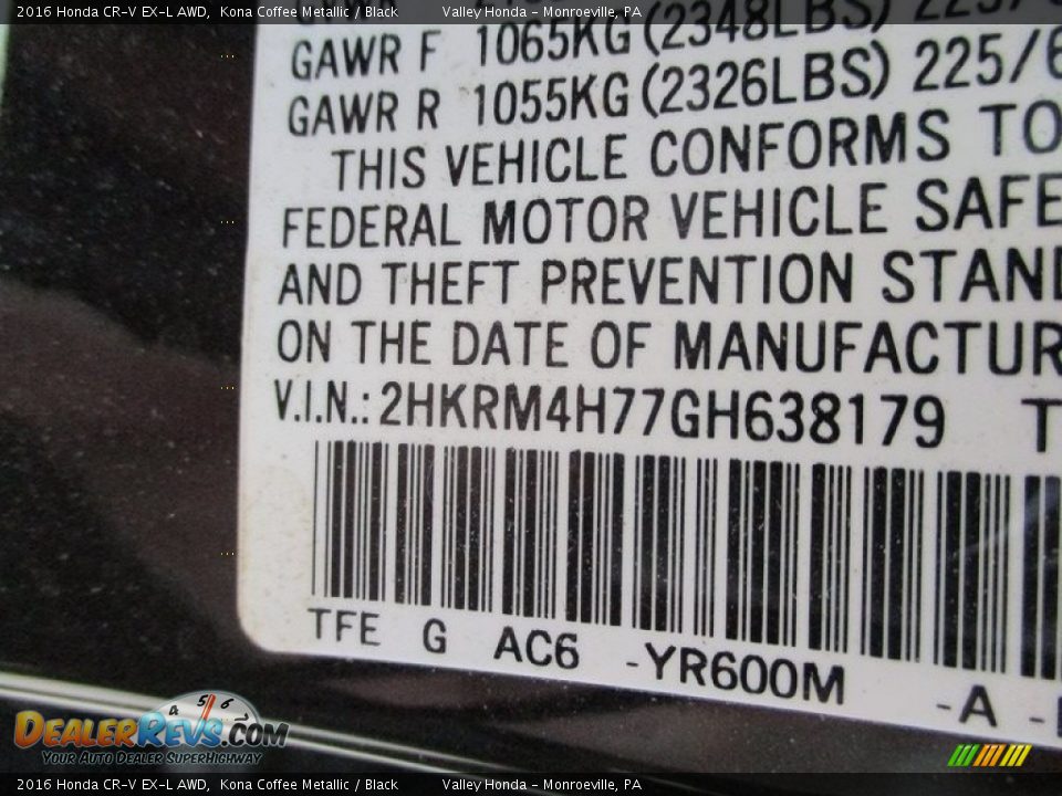 2016 Honda CR-V EX-L AWD Kona Coffee Metallic / Black Photo #18