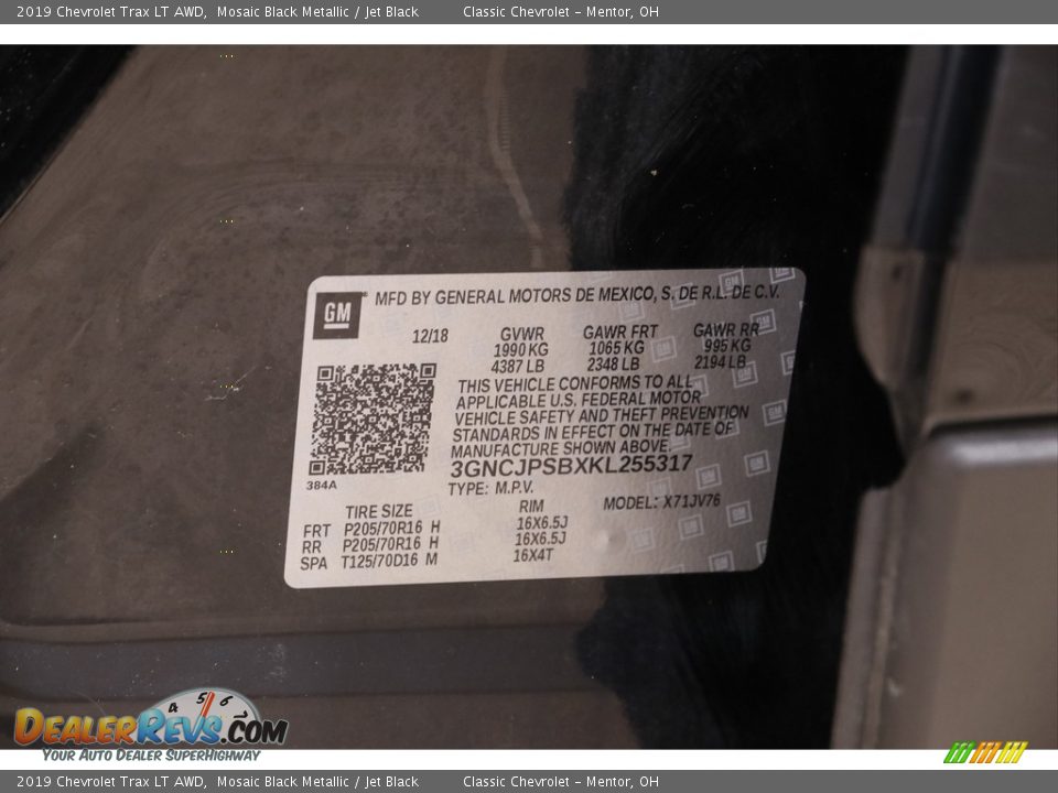 2019 Chevrolet Trax LT AWD Mosaic Black Metallic / Jet Black Photo #18