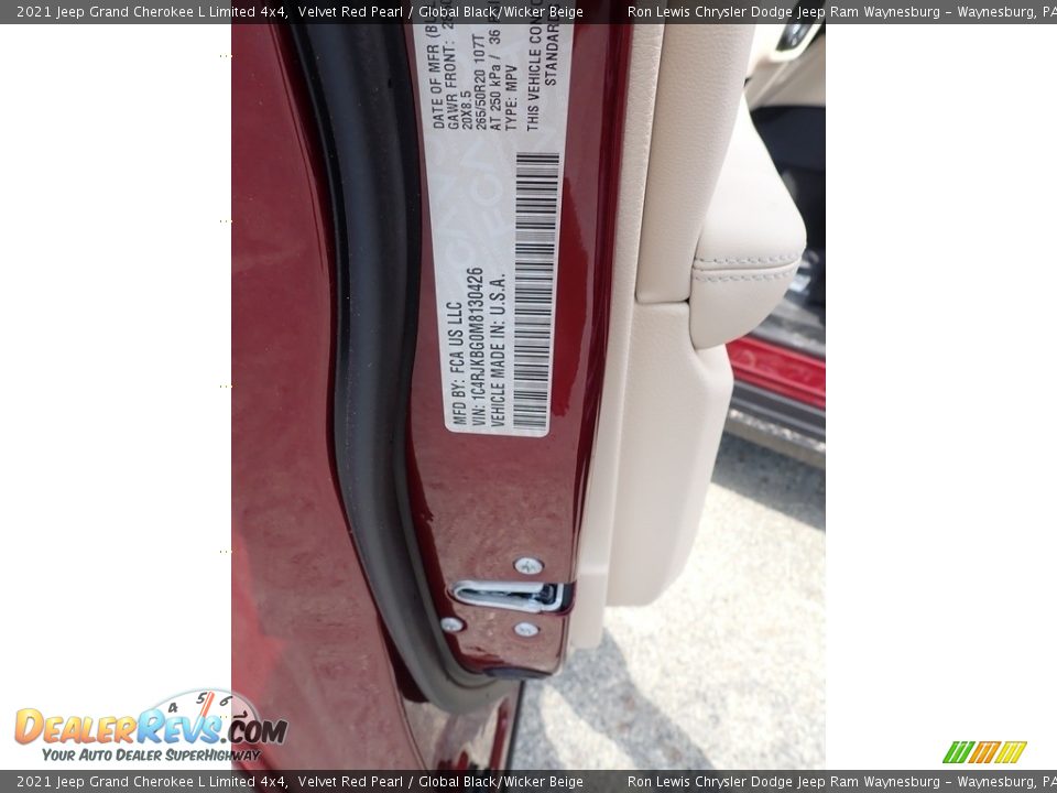 2021 Jeep Grand Cherokee L Limited 4x4 Velvet Red Pearl / Global Black/Wicker Beige Photo #16