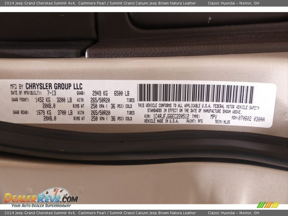 2014 Jeep Grand Cherokee Summit 4x4 Cashmere Pearl / Summit Grand Canyon Jeep Brown Natura Leather Photo #21