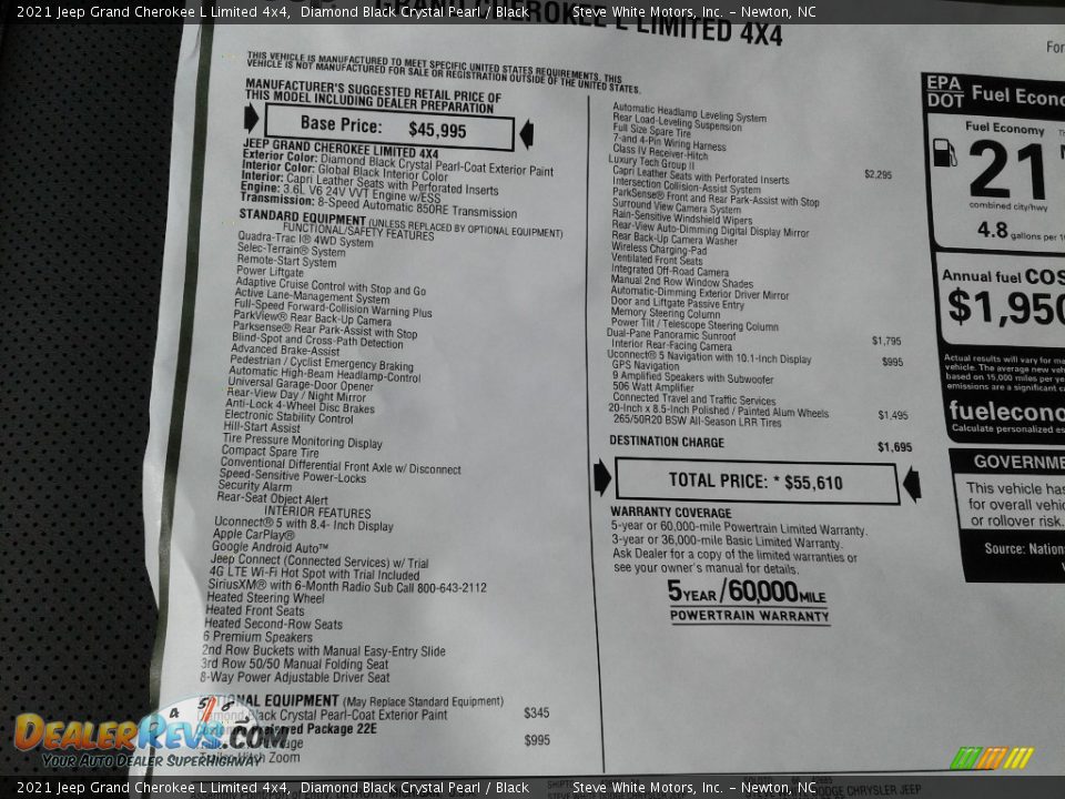 2021 Jeep Grand Cherokee L Limited 4x4 Diamond Black Crystal Pearl / Black Photo #27