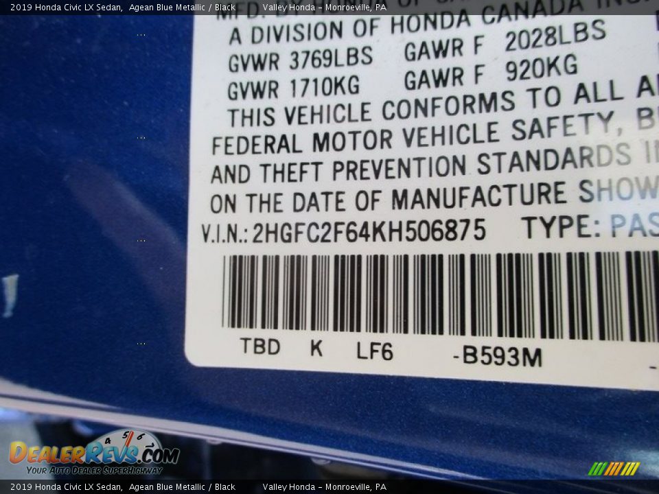 2019 Honda Civic LX Sedan Agean Blue Metallic / Black Photo #19