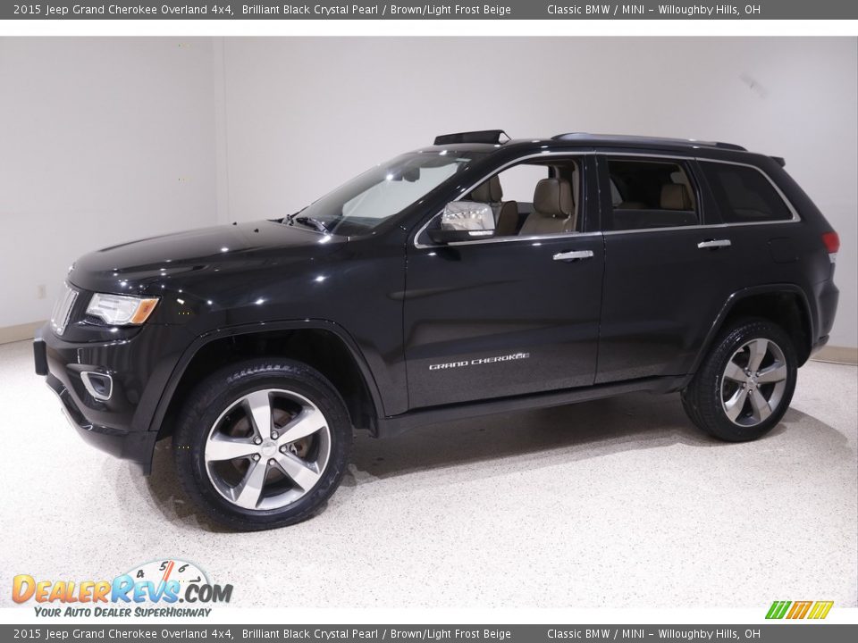 2015 Jeep Grand Cherokee Overland 4x4 Brilliant Black Crystal Pearl / Brown/Light Frost Beige Photo #3