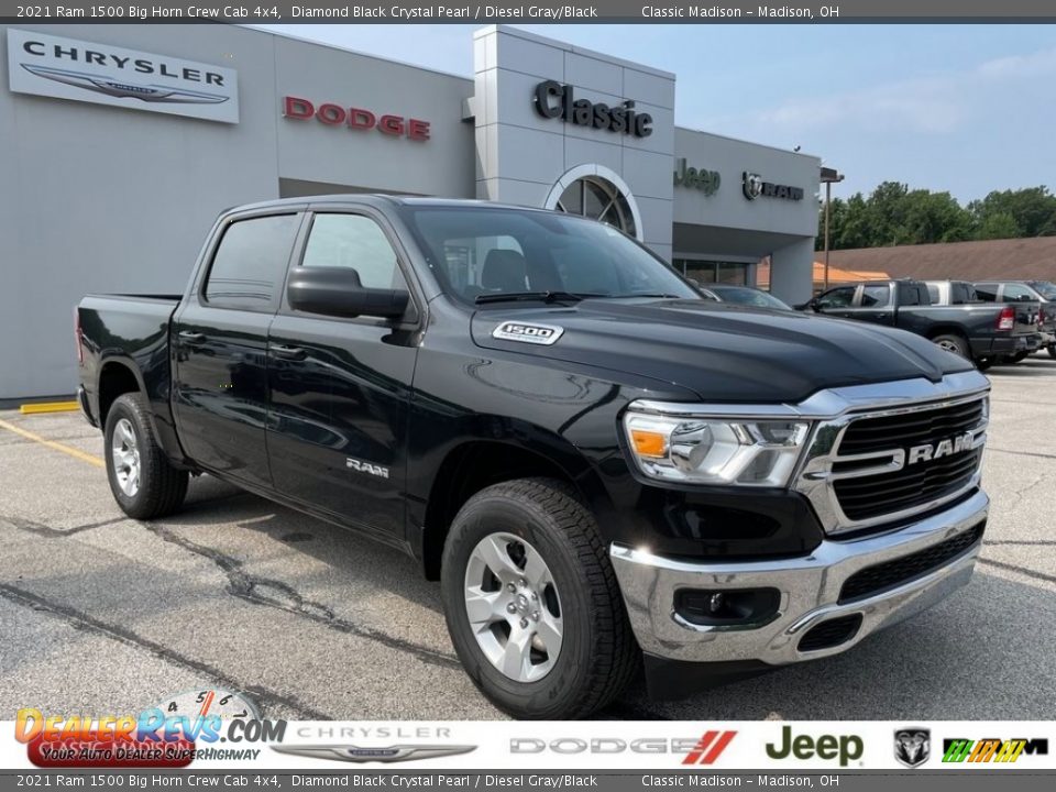 2021 Ram 1500 Big Horn Crew Cab 4x4 Diamond Black Crystal Pearl / Diesel Gray/Black Photo #1