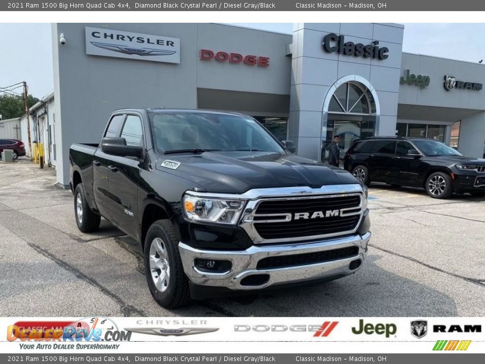 2021 Ram 1500 Big Horn Quad Cab 4x4 Diamond Black Crystal Pearl / Diesel Gray/Black Photo #1