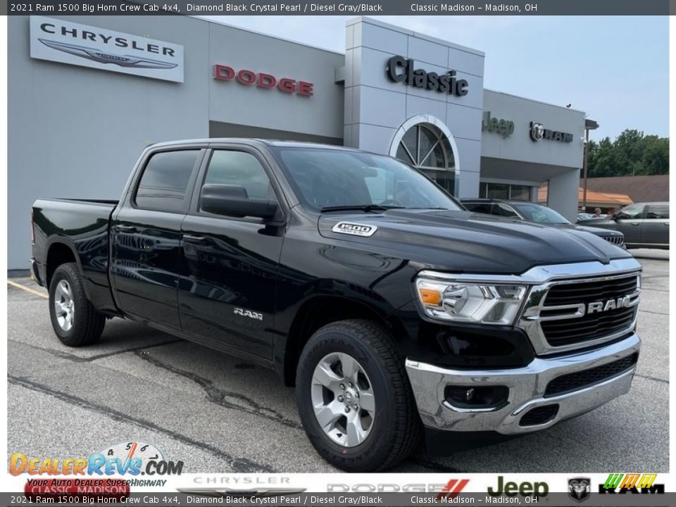 2021 Ram 1500 Big Horn Crew Cab 4x4 Diamond Black Crystal Pearl / Diesel Gray/Black Photo #1