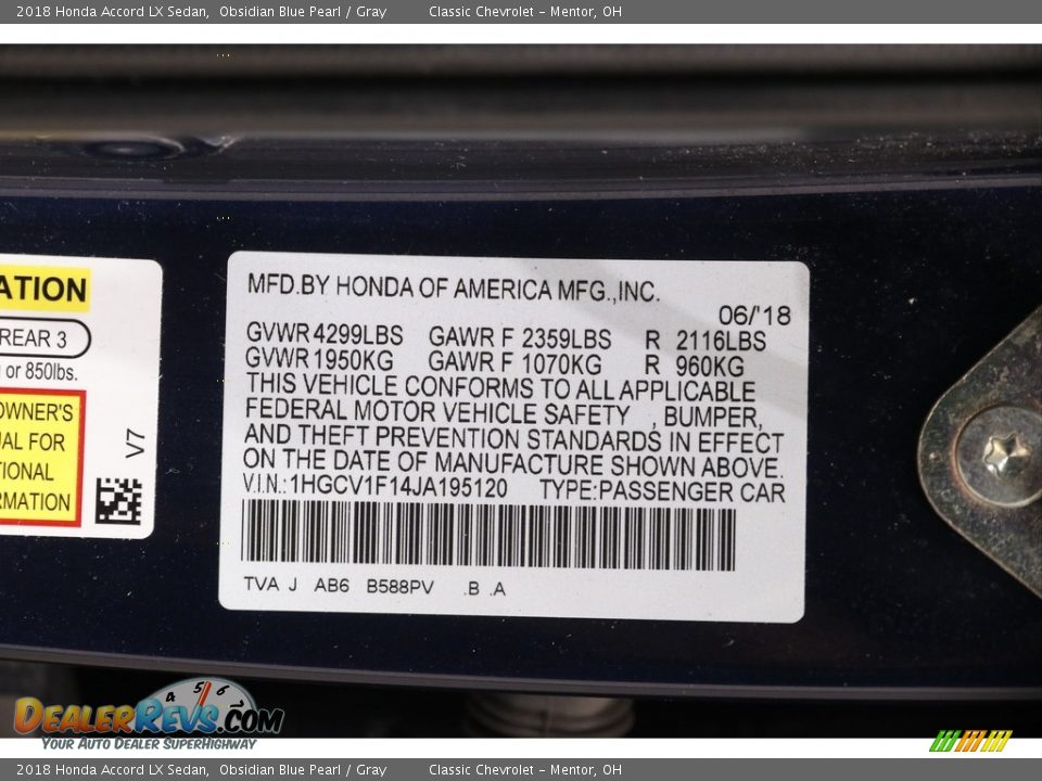 2018 Honda Accord LX Sedan Obsidian Blue Pearl / Gray Photo #19