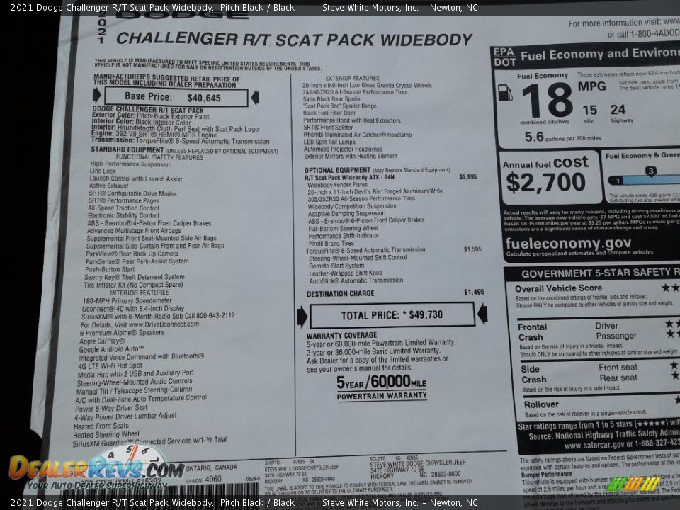 2021 Dodge Challenger R/T Scat Pack Widebody Pitch Black / Black Photo #26