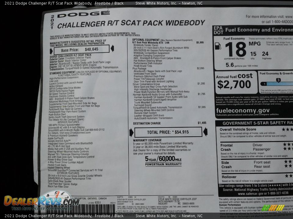 2021 Dodge Challenger R/T Scat Pack Widebody Window Sticker Photo #26