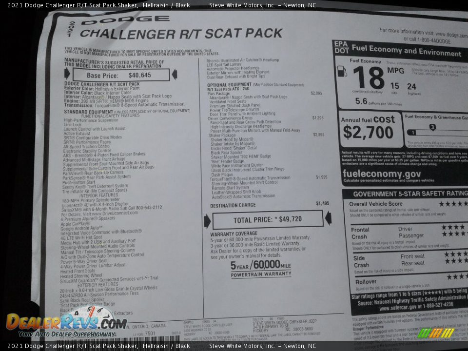 2021 Dodge Challenger R/T Scat Pack Shaker Window Sticker Photo #26